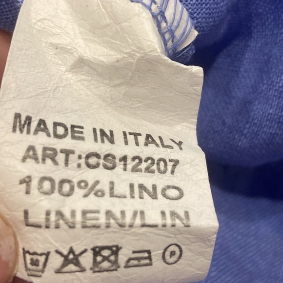 Pure Linen Italian blue Diagonal Raw Edge Linen Dress - Picture 9 of 9